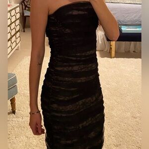BCBGMaxAzria strapless cocktail sheer black floral lace mini dress LBD sz small